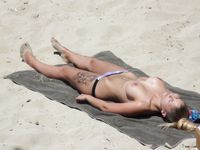On The Beach Topless With Thong