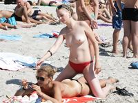 Topless girls on Nice beach, France