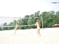 Active Volleyball on an Open Nude Beach