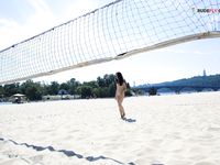 Active Volleyball on an Open Nude Beach
