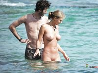 She wants to ride and refresh naked in the water