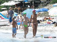 Quiet Sandy Beach Nude Sunbathing With Oil-Glistening Skin