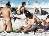 Breathtaking hotties sunbathe and walk around with their perfect tits showing