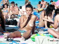 Gorgeous adults with skinny bodies and firm tits sit around or enjoy the water