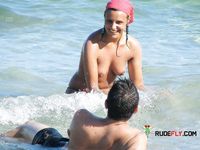 Dashing brunette gets caught on a hidden cam with her big, natural tits on display 2