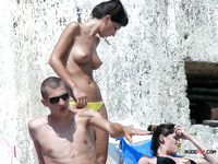 This sensual brunette shows off her skinny body, perky tits and shaved pussy before relaxing with her husband 2