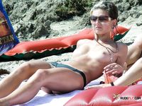 This sensual brunette shows off her skinny body, perky tits and shaved pussy before relaxing with her husband 2