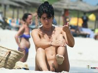 Skinny brunette babes with firm asses and perky, natural tits walk around or play in the water completely naked 2