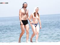 Topless Beach Swim with Hair Pinned Up in the Surf
