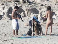 Despite cloudy weather and few people on the beach, my wife decided to have a little fun!.