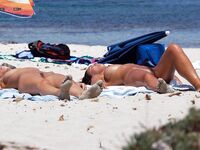 A topless lady observing the waves from a quiet, elevated coastal viewpoint. 3