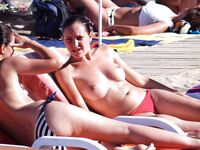 Topless Beach Stop in Black Striped Bikini Bottoms