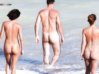 Calm Seawater Nudist Beach Walk with Dripping Wet Hair