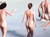 Calm Seawater Nudist Beach Walk with Dripping Wet Hair