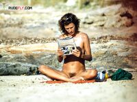 Damp From the Sea, She Crosses Open Nudist Beach Sand