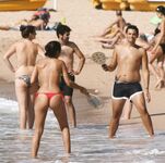 Walking the Shoreline Topless in Pink Bikini Bottoms