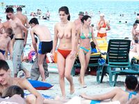 Topless Beach Wader in Blue Drawstring Board Shorts